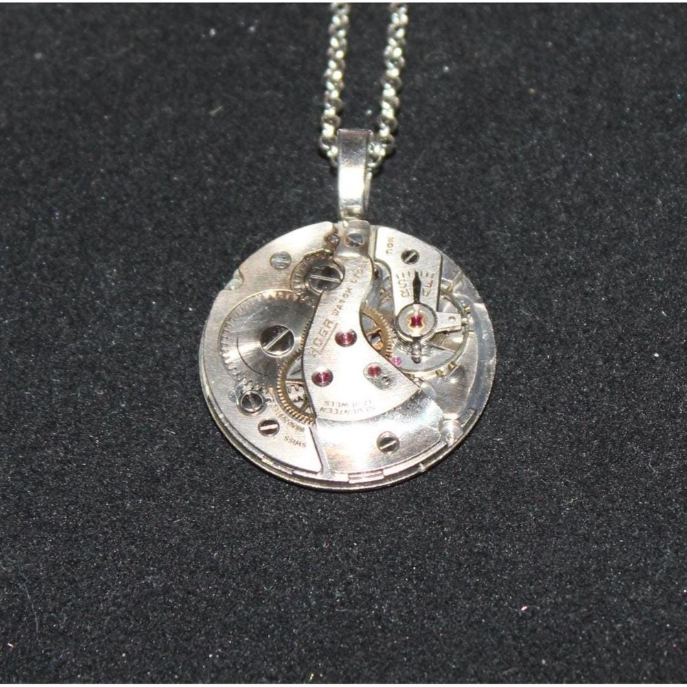 handcrafted pendant HOGA 17 jewel watch movement with silver tone 18" necklace
